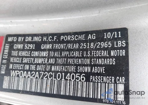 2012 Porsche Panamera 4 z USA, uszkodzony, nr VIN WP0AA2A72CL014056